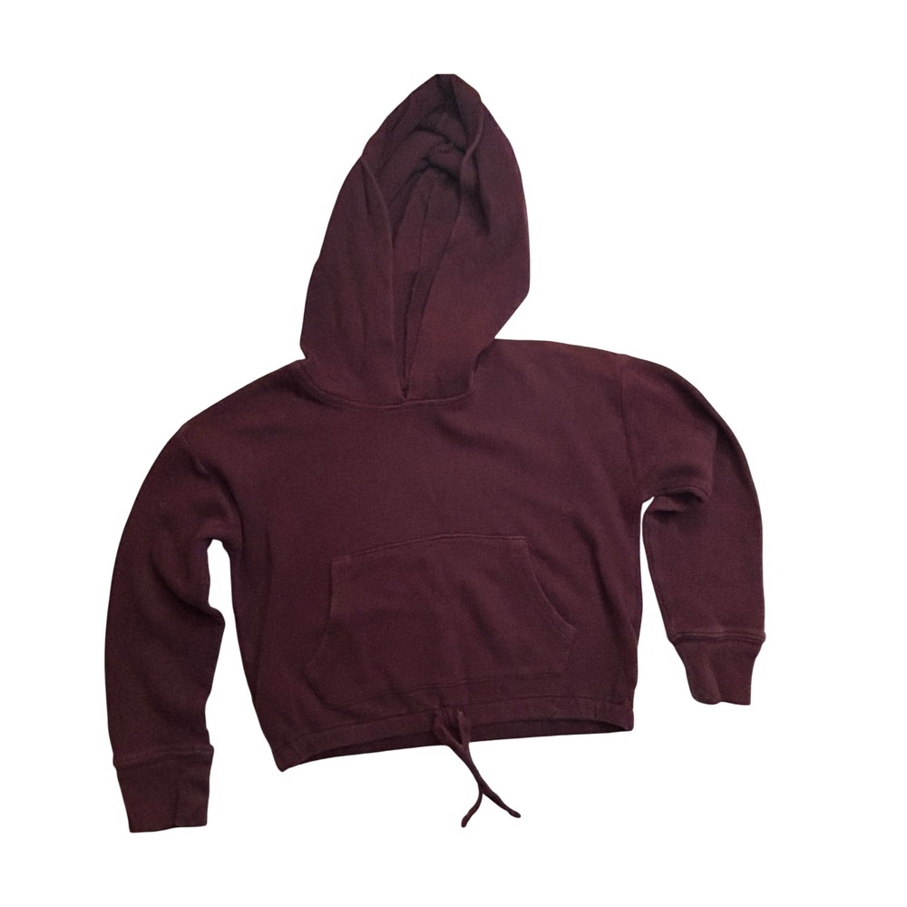 OshKosh Cropped‎ Hoodie Waffle Knit Drawstring Burgundy Size 8 - Picture 7 of 7